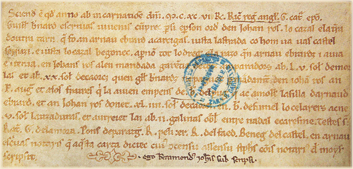 Acte notarié 1196 Moissac (Archives départementales de Tarn-et-Garonne, G630)